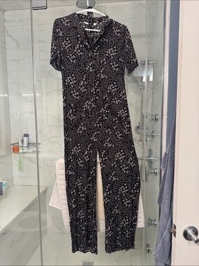 Zara Black Floral Short-Sleeve Jumpsuit